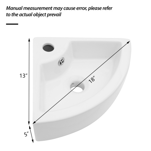 18 x13 Inch White Triangle Porcelain Ceramic Wall Mount Vessel Sink with Single Faucet Hole & Overflow - Image 5