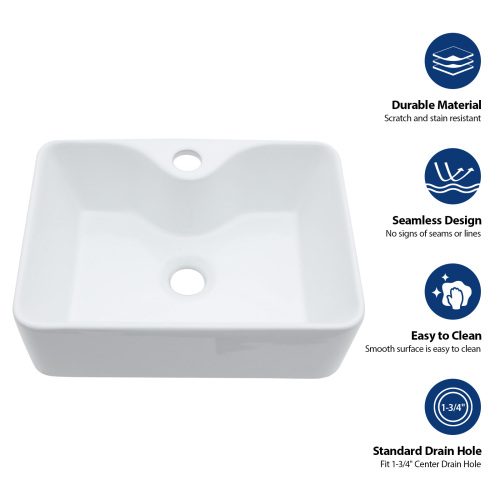16"x12" Wall-Mounted Rectangular Ceramic Bathroom Sink with Black Towel Bar & faucet hole - Image 6
