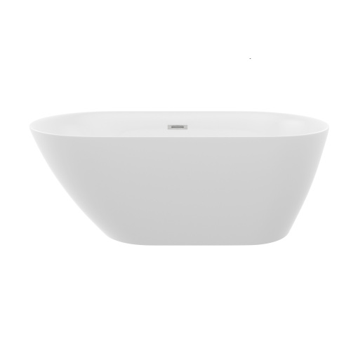 59" Acrylic Freestanding Bathtub Stand Alone Soaker Tub, Glossy White Acrylic, Pop-Up Chrome Drain - Image 2