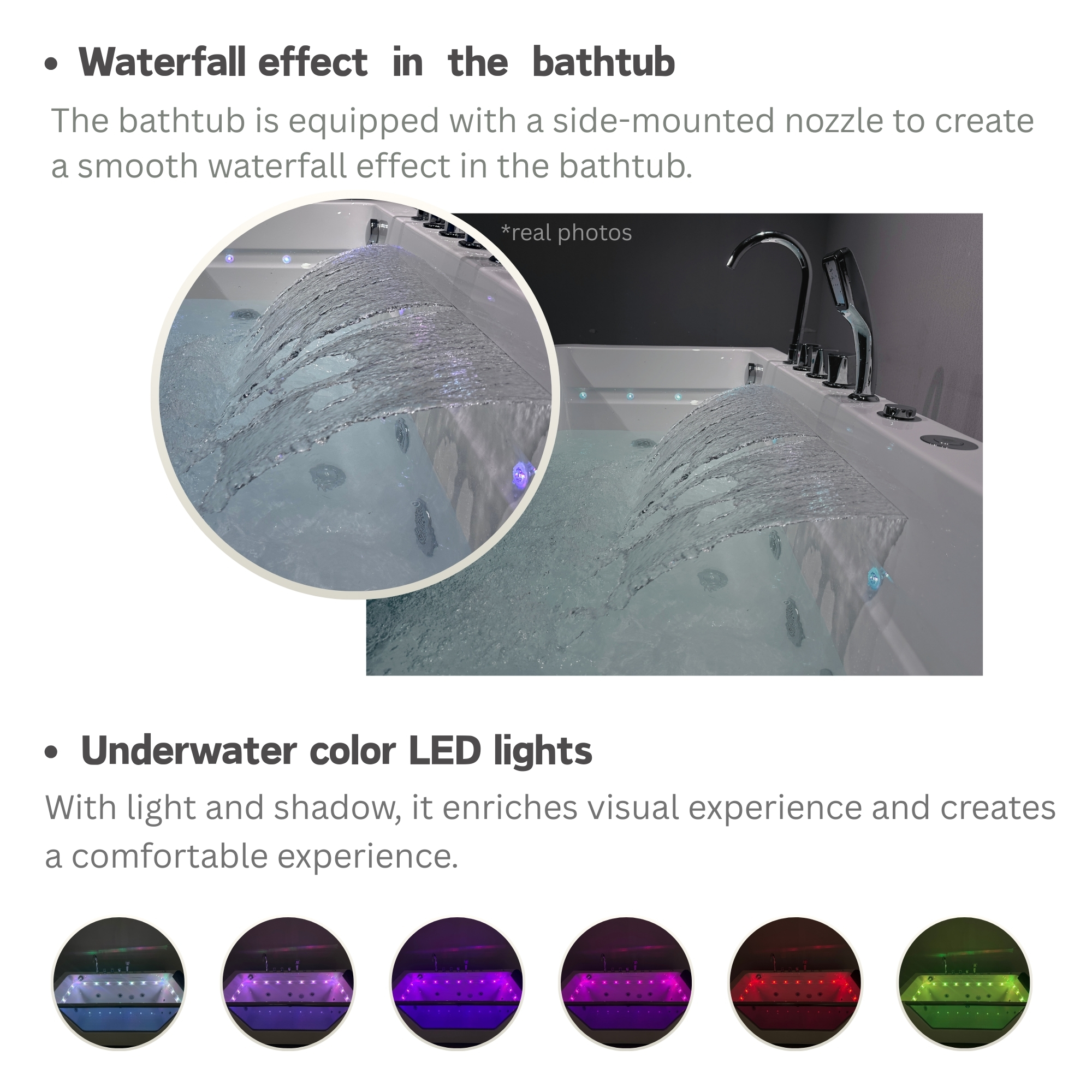 67" Whirlpool Bathtub ,Hydrotherapy Jetted Bathtub With Glass Panel, 7 Jets,3-Side Apron,89 Gallons,White - Image 12