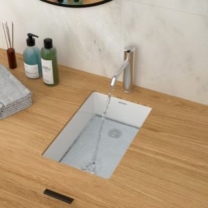 13.75"x20.25" White Ceramic Vertical Undermount Bathroom Sink with Overflow