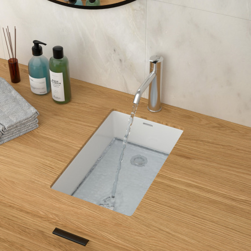 13.75"x20.25" White Ceramic Vertical Undermount Bathroom Sink with Overflow