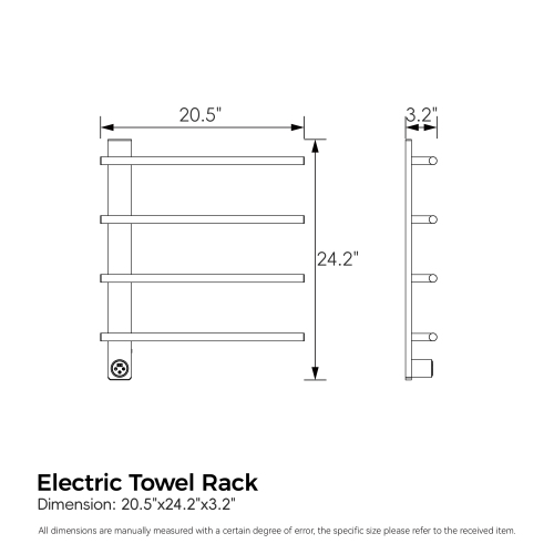 Brushed Nickel Heated Towel Rack For Bathroom,Wall Mounted With Intelligent Touch Screen Timer, 4-Bar Towel Warmer, 304 Stainless Steel Polished, Plug-In/Hard-Wired
On-Site - Image 5