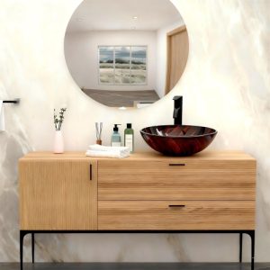 Bathroom Artistic Tempered Glass Vessel Bathroom Sink with Pop-up Drain, Amber-brown Tempered Glass Vanity Round Bowl (no Faucet)?