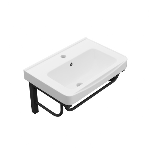 19.88"x14.25" Wall-Mounted Rectangular Ceramic Bathroom Sink with Black Towel Bar & Overflow - Image 9
