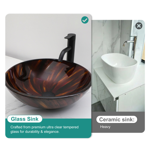 Bathroom Artistic Tempered Glass Vessel Bathroom Sink with Pop-up Drain, Amber-brown Tempered Glass Vanity Round Bowl (no Faucet)? - Image 4