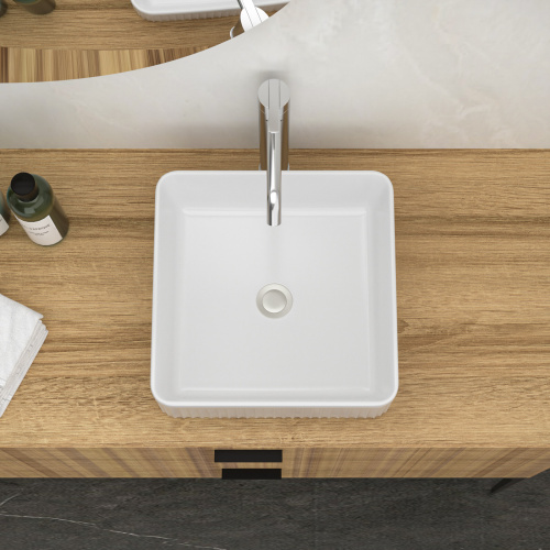 15.69"x15.69" White Ceramic Square Vessel Bathroom Sink - Image 3