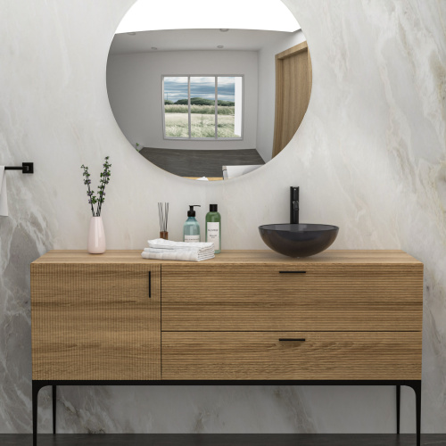 Bathroom Artistic Tempered Glass Vessel Bathroom Sink with Pop-up Drain, Grey - Image 7