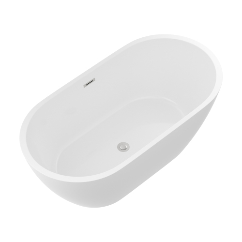 67" Acrylic Freestanding Bathtub, Elegant Oval Shape Soaking Bathtub, Glossy White, Chrome Overflow & Pop-Up Drain - Image 3