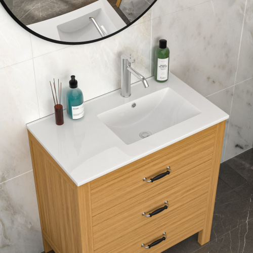 32" x 18" White Rectangular Single Vanity Top with 1 Faucet Hole and Overflow(Sink Only), a spacious left countertop for maximum storage convenience - Image 5