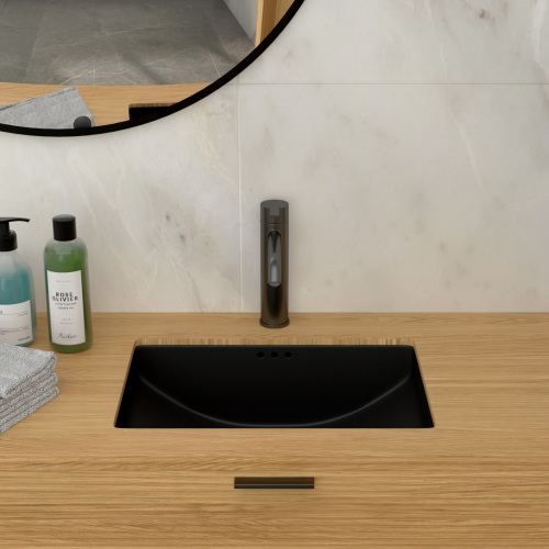 21"x14.75" Black Ceramic Undermount Bathroom Sink with Overflow - Image 2