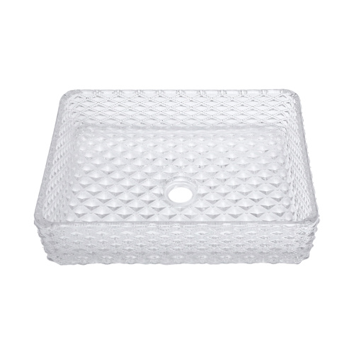 Bathroom Vessel Sink Above Counter White Bowl Sink Rectangle for Bathroom, Diamond Texture Design, Tempered Glass Vessel Sink with Pop-up Drain (no Faucet) - Image 6