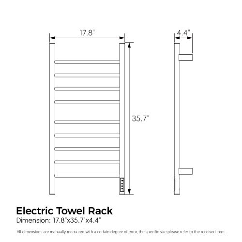 Brushed Nickel Heated Towel Rack For Bathroom,Wall Mounted With Intelligent Touch Screen Timer, 9-Bar Towel Warmer, 304 Stainless Steel Polished, Plug-In/Hard-Wired - Image 7