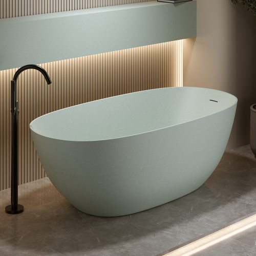 61'' Freestanding Bathtub Resin Stone Soaking Bathtub Solid Surface Modern Tubs With Overflow And Pop-Up Drain - Image 3