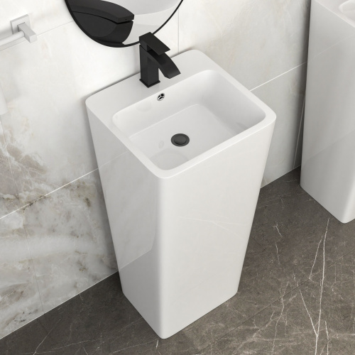 16" Classic White Ceramic Pedestal Sink Bathroom Sink Basin, Space-Saving Design for Powder Rooms, Kids' Bathrooms & Boutique Hotels - Image 3