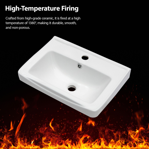 19.88"x14.25" Wall-Mounted Rectangular Ceramic Bathroom Sink with Black Towel Bar & Overflow - Image 6