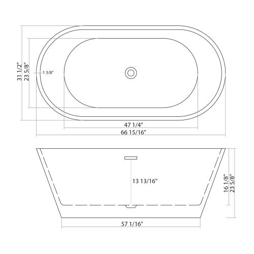 67"/63" Acrylic Freestanding Bathtub, Stand Alone Soaking Tub, Gloss White Finish, Black Overflow & Pop-Up Drain - Image 6