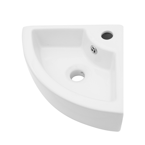 18 x13 Inch White Triangle Porcelain Ceramic Wall Mount Vessel Sink with Single Faucet Hole & Overflow - Image 7