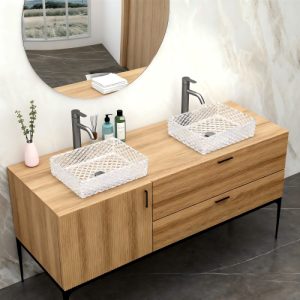Bathroom Vessel Sink Above Counter White Bowl Sink Rectangle for Bathroom, Diamond Texture Design, Tempered Glass Vessel Sink with Pop-up Drain (no Faucet)