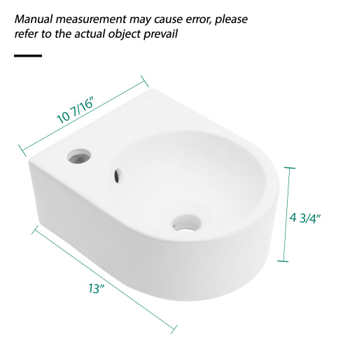 13x10.44 Inch White Ceramic Rectangle Wall Mount Bathroom Sink with Single Faucet Hole - Image 8