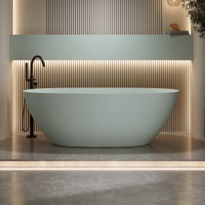 61'' Freestanding Bathtub Resin Stone Soaking Bathtub Solid Surface Modern Tubs With Overflow And Pop-Up Drain