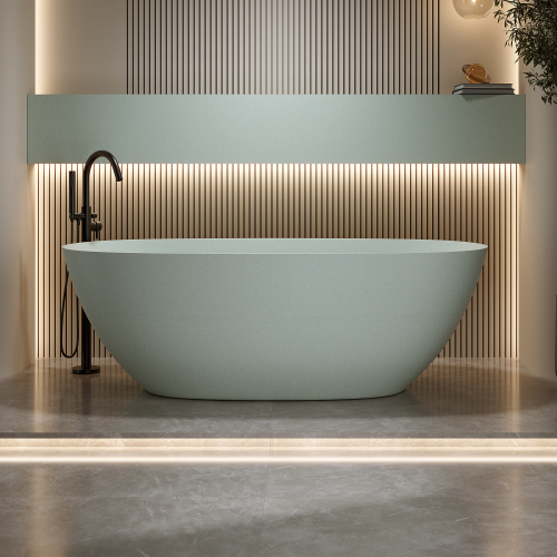 61'' Freestanding Bathtub Resin Stone Soaking Bathtub Solid Surface Modern Tubs With Overflow And Pop-Up Drain