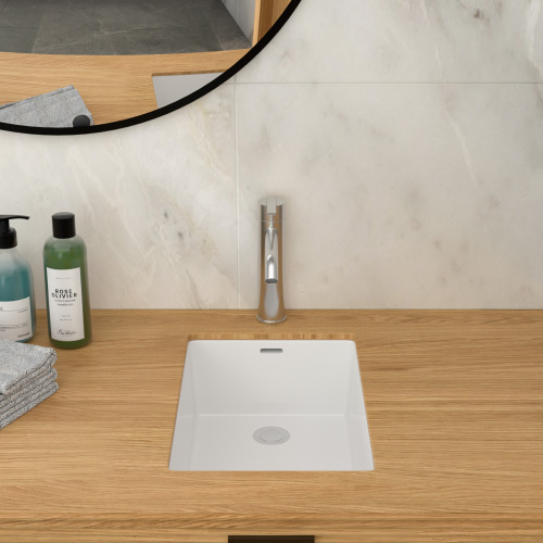 13.75"x20.25" White Ceramic Vertical Undermount Bathroom Sink with Overflow - Image 2
