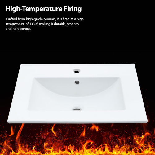 24" x 18" Bathroom Ceramic Console Sink with Overflow & Black Legs - Image 7