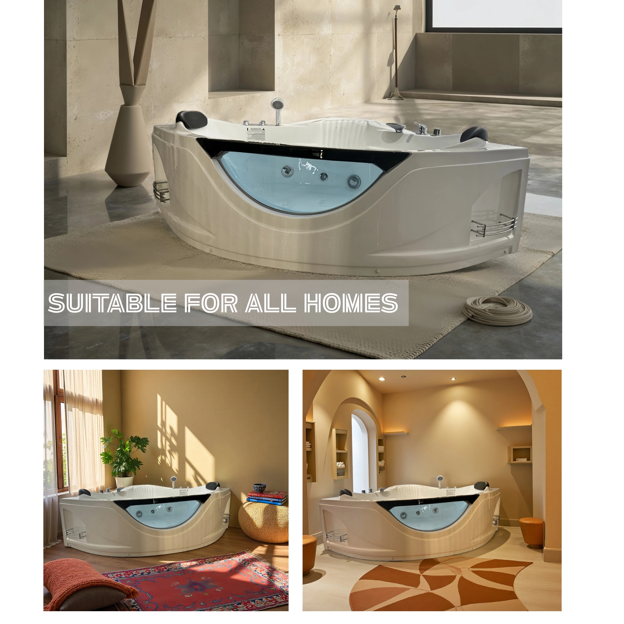 59" Corner Whirlpool Bathtub For 2-Person, Luxury Jetted Spa Tub With 6 Hydro Massage Jets, Chromatherapy Led Lights &Pneumatic Adjust System, Ul Certified Water Pump,Upc Certified Drainer - Image 12