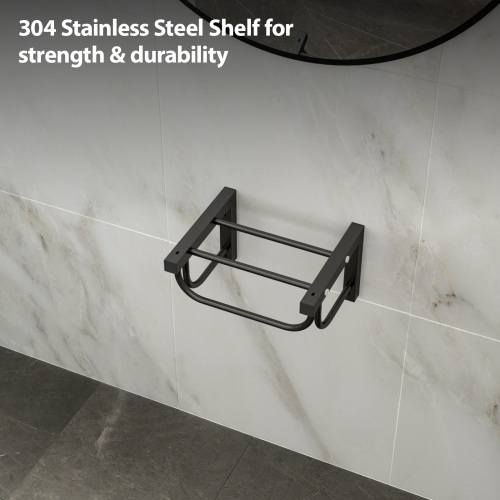 16"x12" Wall-Mounted Rectangular Ceramic Bathroom Sink with Black Towel Bar & faucet hole - Image 4