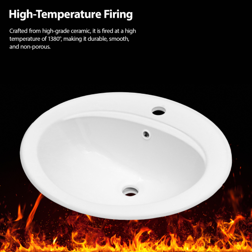 21.8 Inch Drop In Bathroom Sink White Porcelain 21.8x19.5inch Ceramic Vitreous Above Counter Vanity Lavatory Sink - Image 6