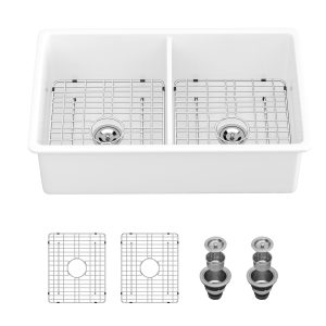 Porcelain Kitchen Sinks Undermount Double Bowls Ceramic Farmhouse Sinks