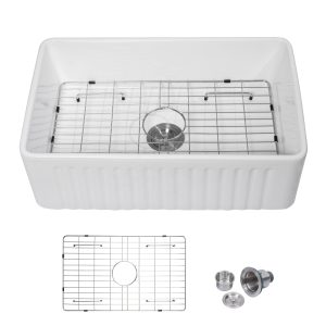 Sarlai Single Bowl Farmhouse Sink With Apron Front Porcelain Ceramic Kitchen Sinks Includes Accessories