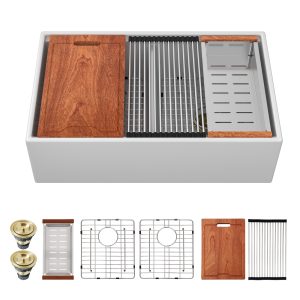 Fireclay Kitchen Sinks Double Bowls Ceramic Farmhouse Sinks with Workstation