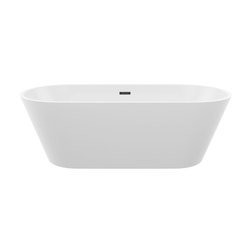 67"/63" Acrylic Freestanding Bathtub, Stand Alone Soaking Tub, Gloss White Finish, Black Overflow & Pop-Up Drain - Image 2