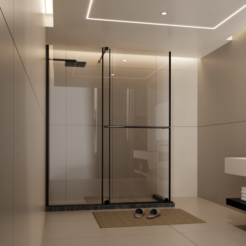 Glass Shower Door, 30 - 60 In.W X 72 In.H Shower Sliding Door Walk-In Shower Screen Dual Usage,1/4 Inch Thick Glass Panel With Stainless Steel Handle, Supporting Bar, Black