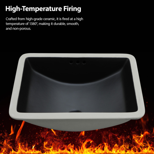 21"x14.75" Black Ceramic Undermount Bathroom Sink with Overflow - Image 6