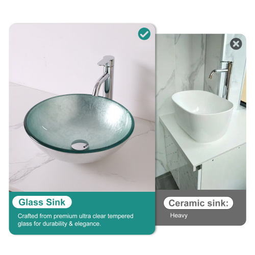 Bathroom Artistic Tempered Glass Vessel Bathroom Sink with Pop-up Drain, Silver - Image 5