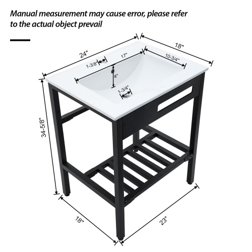 24" x 18" Bathroom Ceramic Console Sink with Overflow & Black Legs - Image 5