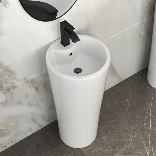 15" Classic White Ceramic Pedestal Sink Bathroom Sink Basin, Space-Saving Design for Powder Rooms, Kids' Bathrooms & Boutique Hotels - Image 2
