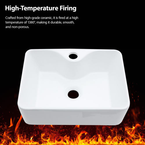 16"x12" Wall-Mounted Rectangular Ceramic Bathroom Sink with Black Towel Bar & faucet hole - Image 7