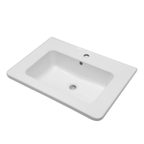 28" x 19" White Rectangular Single Vanity Top with 1 Faucet Hole and Overflow(Sink Only) - Image 2