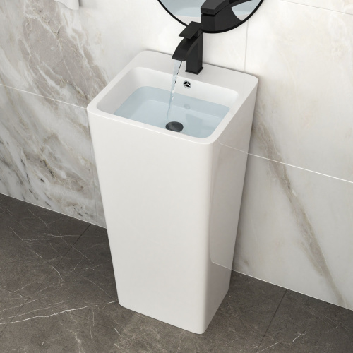 16" Classic White Ceramic Pedestal Sink Bathroom Sink Basin, Space-Saving Design for Powder Rooms, Kids' Bathrooms & Boutique Hotels - Image 2