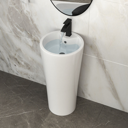15" Classic White Ceramic Pedestal Sink Bathroom Sink Basin, Space-Saving Design for Powder Rooms, Kids' Bathrooms & Boutique Hotels - Image 3