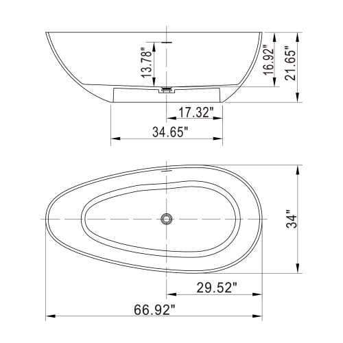 66.9 Inch Freestanding Solid Surface Soaking Bathtub For Bathroom - Image 7