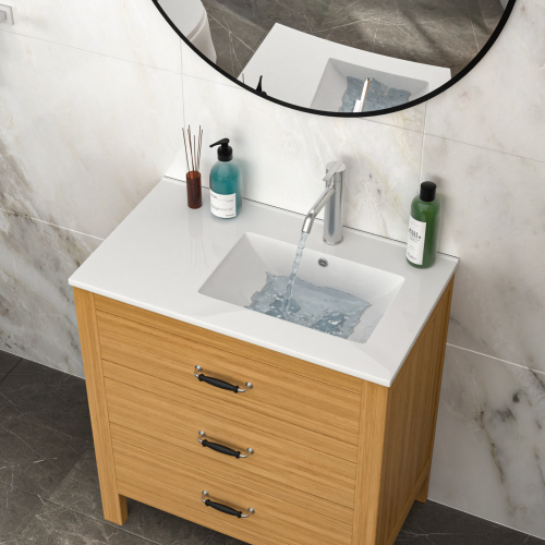 32" x 18" White Rectangular Single Vanity Top with 1 Faucet Hole and Overflow(Sink Only), a spacious left countertop for maximum storage convenience - Image 6