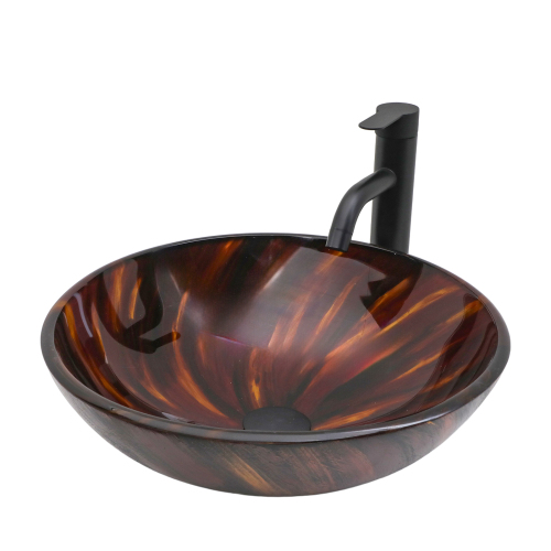 Bathroom Artistic Tempered Glass Vessel Bathroom Sink with Pop-up Drain, Amber-brown Tempered Glass Vanity Round Bowl (no Faucet)? - Image 7