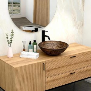 Glass Vessel Sinks Contemporary Round Basin Foil Covered Tempered Glass Bathroom Sink With Drainer