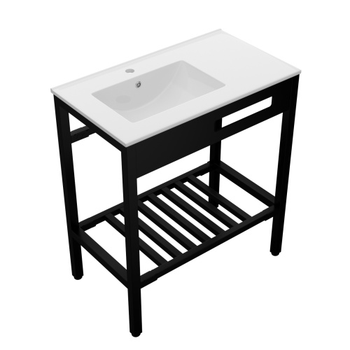 32" x 18.5" Bathroom Ceramic Console Sink with Overflow & Black Legs - Image 7
