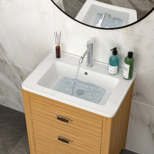 28" x 19" White Rectangular Single Vanity Top with 1 Faucet Hole and Overflow(Sink Only) - Image 6